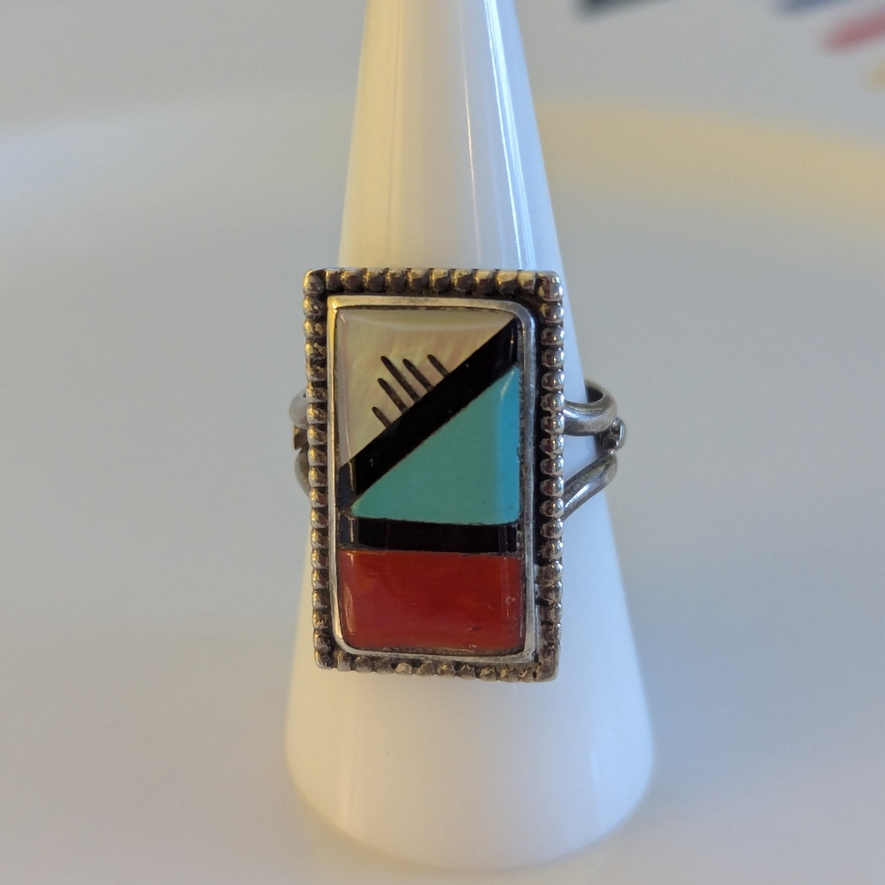 Vintage Zuni Multistone Ring Size 9 - Picture 2 of 9